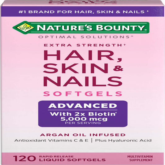 Nature'S Bounty Optimal Solutions Advanced Hair, Skin and Nail Biotin & Vitamins A, C, & E Softgels, 120 Ct - vitamenstore.com