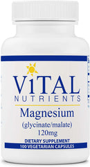 Vital Nutrients Magnesium (Glycinate/Malate) 120Mg - Formulated to Support Teeth, Bones, and Heart Health - Soy Free, Gluten Free, Dairy Free - 100 Vegetarian Capsules - vitamenstore.com