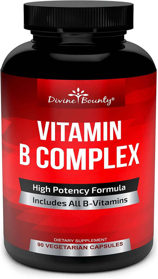 Divine Bounty Super B Complex Vitamins - All B Vitamins Including B12, B1, B2, B3, B5, B6, B7, B9, Folic Acid - Vitamin B Supplement - Support Healthy Energy Metabolism - 90 Vegetarian Capsules - vitamenstore.com