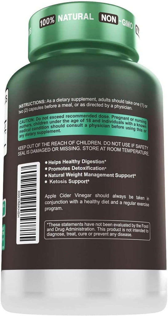 Herbtonics Raw Apple Cider Vinegar Capsules, 1500Mg Detox Support (120 Count (Pack of 2))