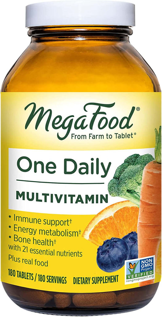 Megafood One Daily - Supports Overall Health - Multivitamin with B Vitamins and Food Blend - Gluten-Free, Vegetarian, and Made without Dairy - 180 Tabs