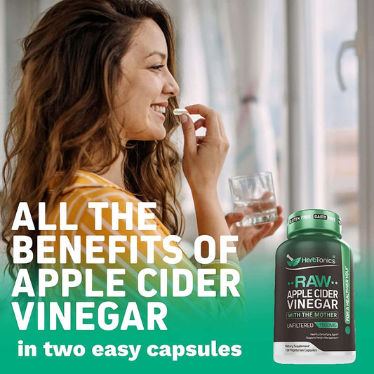 Herbtonics Raw Apple Cider Vinegar Capsules, 1500Mg Detox Support (Packaging May Vary) - vitamenstore.com