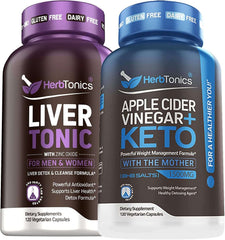 Livertonic & Apple Cider Vinegar + Keto Detox Bundle | Liver Cleanse, Fatty Liver Repair Formula with Milk Thistle | Fat Burner & Weight Loss Supplement | 120 Vegan Capsules - vitamenstore.com