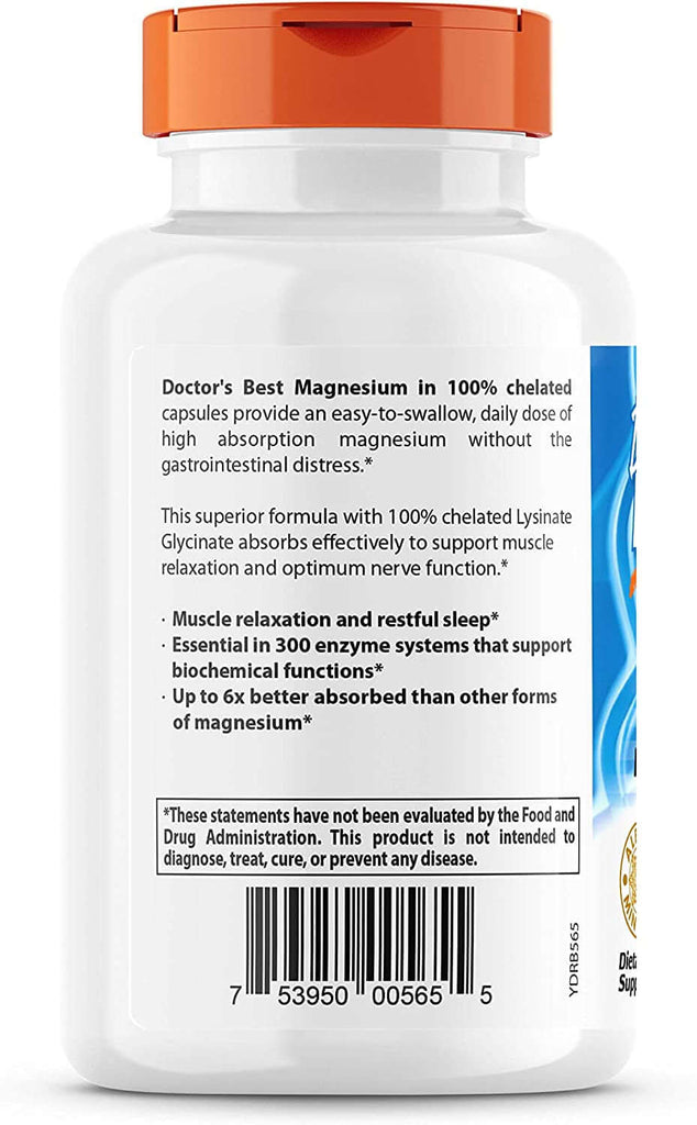 Doctor'S Best High Absorption Magnesium Lysinate Glycinate, Easy to Swallow, 120 Ct