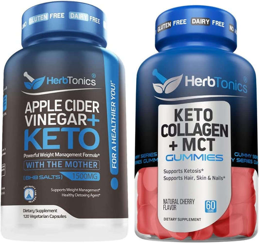 Herbtonics Apple Cider Vinegar Pills plus Keto BHB with Keto Gummies with MCT + Collagen | Weight Support Supplement | Hair Growth, Skin Care, Strong Nails, and Joint Support - vitamenstore.com