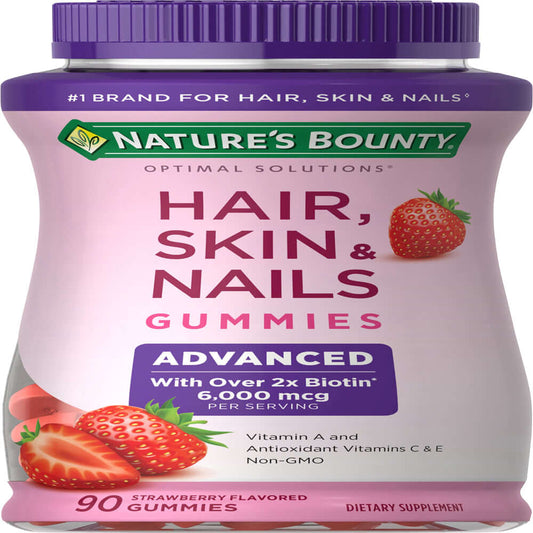 Nature'S Bounty Advanced Hair, Skin and Nails Strawberry Gummies, 6000Mcg Biotin, 90 Ct. - vitamenstore.com