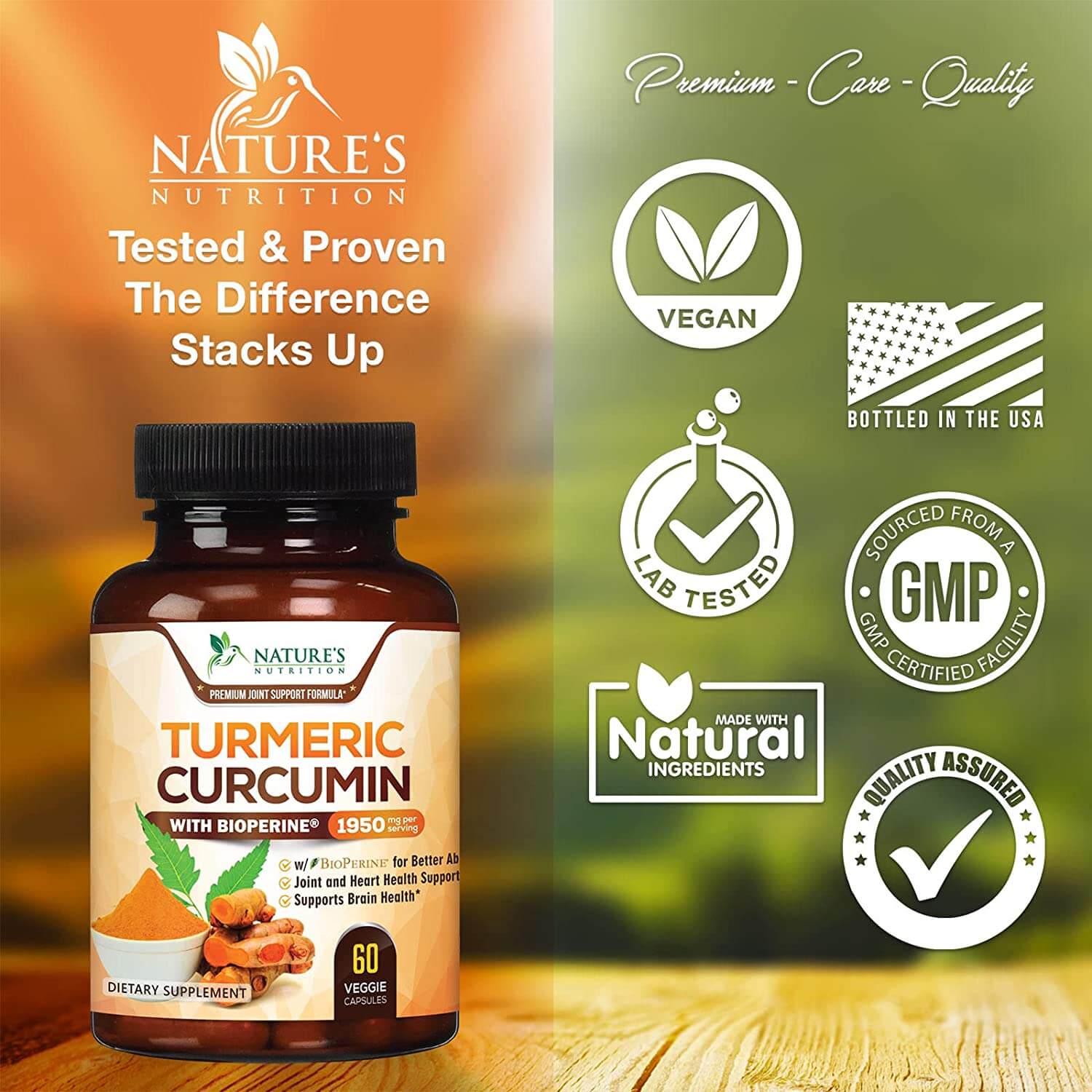 Turmeric Curcumin with Bioperine 95% Curcuminoids 1950Mg with Black Pepper for Best Absorption, Nature'S Joint Support Supplement, Natural Vegan Tumeric Extract Nutrition Made Non-Gmo - 60 Capsules - vitamenstore.com