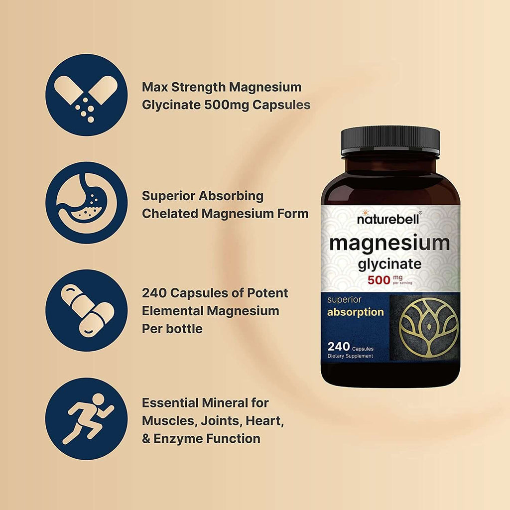 Magnesium Glycinate 500Mg, 240 Capsules – 100% Chelated for Max Absorption – Bioavailable Mineral Supplement for Muscle, Joint, Enzyme, & Heart Health (8-Month Supply)