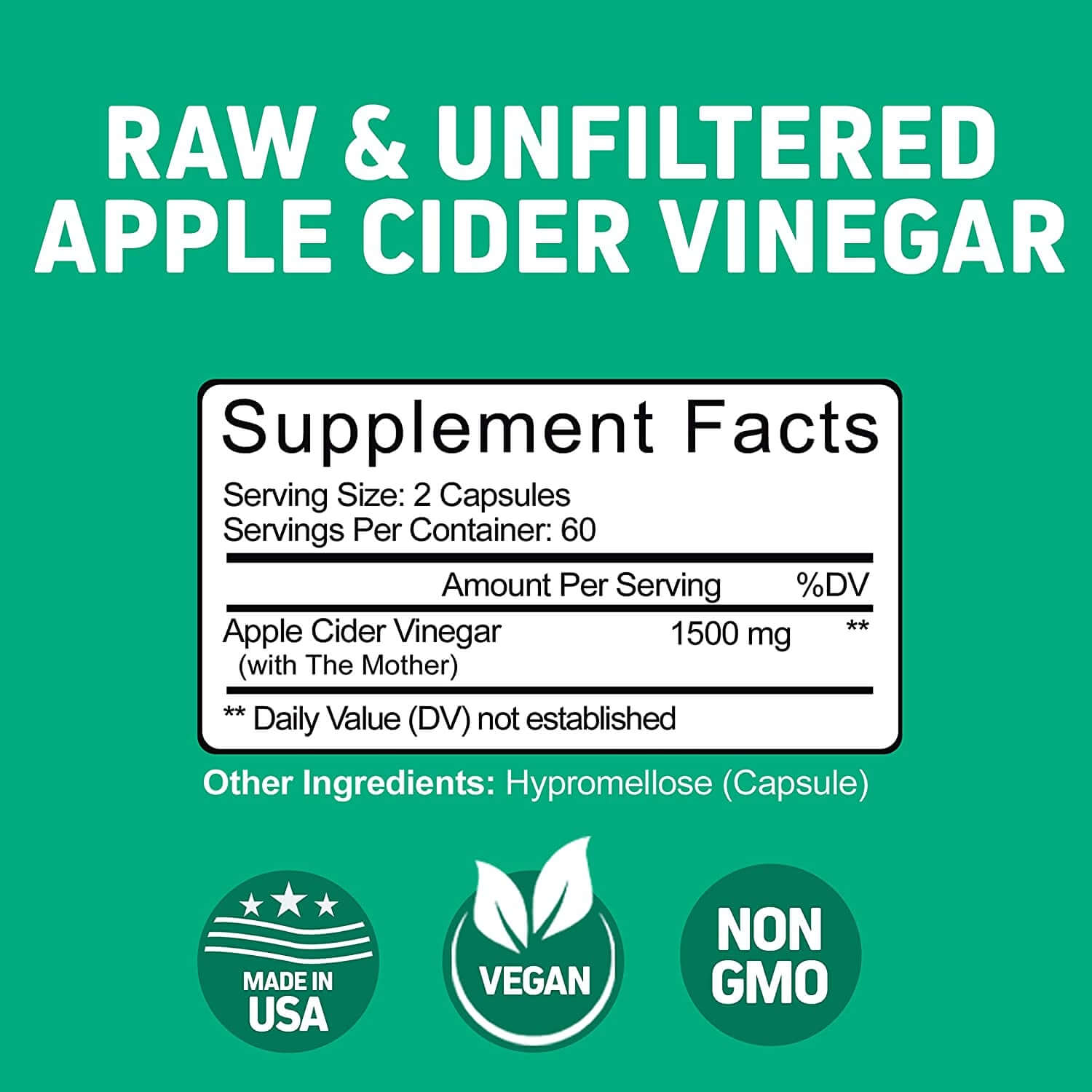 Herbtonics Raw Apple Cider Vinegar Capsules, 1500Mg Detox Support (Packaging May Vary) - vitamenstore.com