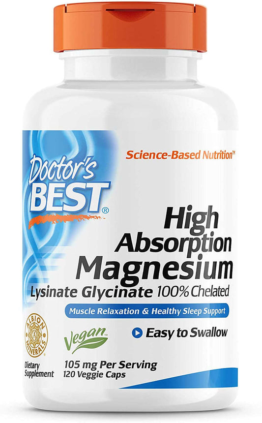 Doctor'S Best High Absorption Magnesium Lysinate Glycinate, Easy to Swallow, 120 Ct - vitamenstore.com