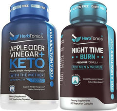 Herbtonics Apple Cider Vinegar plus Keto Bhb Salts with Night Time Fat Burner Bundle - vitamenstore.com