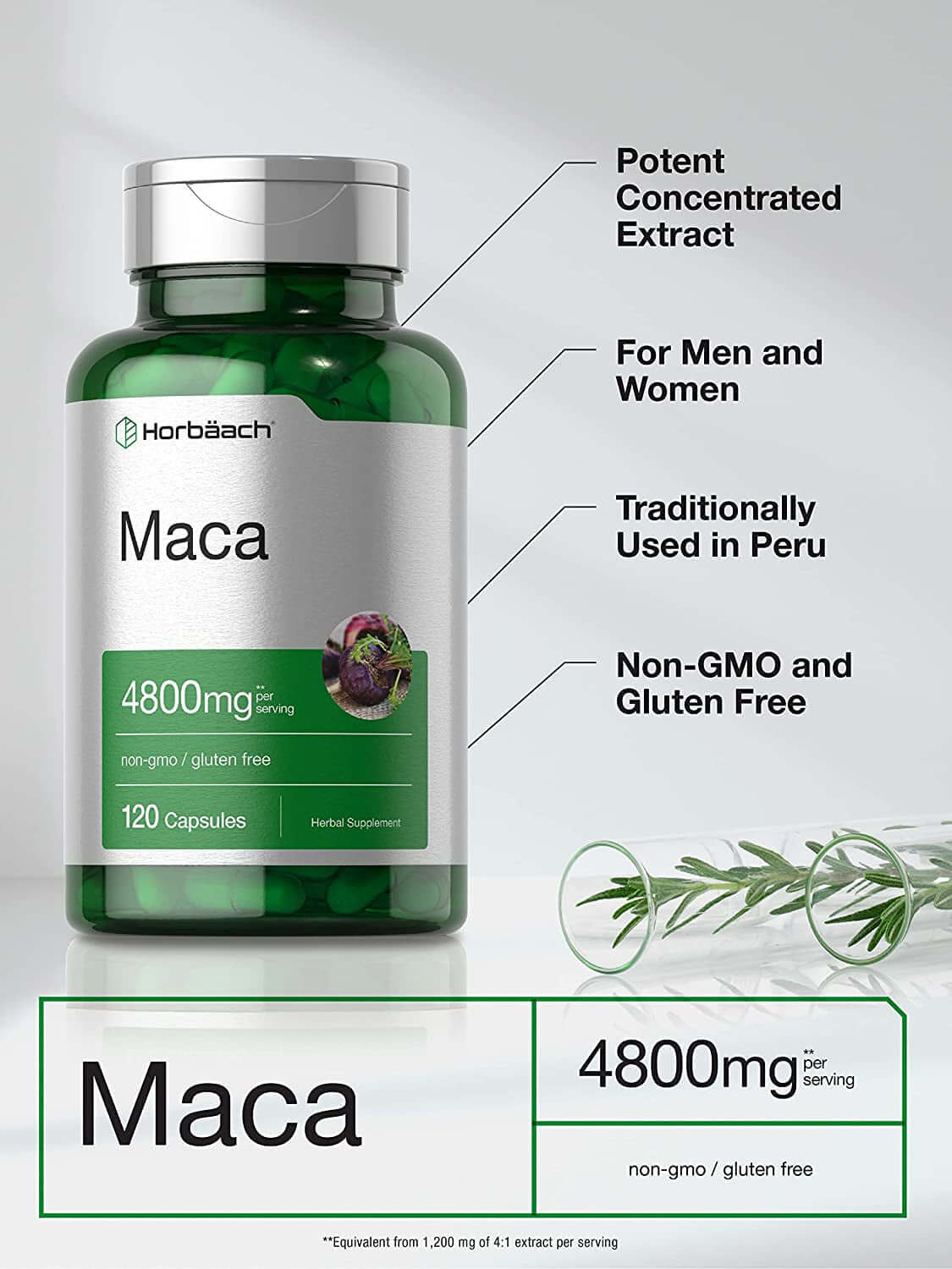 Maca Root Capsules | 120 Pills | High Potency Extract for Men and Women | Non-Gmo and Gluten Free Formula | by Horbaach - vitamenstore.com