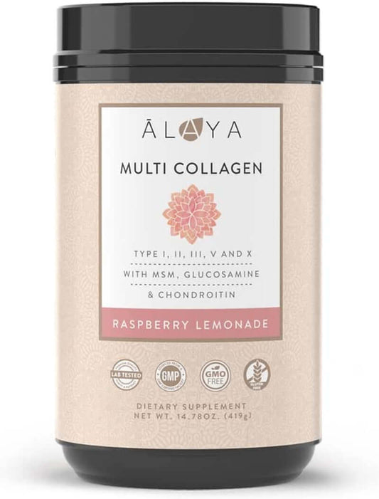 Alaya Multi Collagen Powder - Type I, II, III, V, X Hydrolyzed Collagen Peptides Protein Powder Supplement with MSM + GC (Raspberry Lemonade) - vitamenstore.com