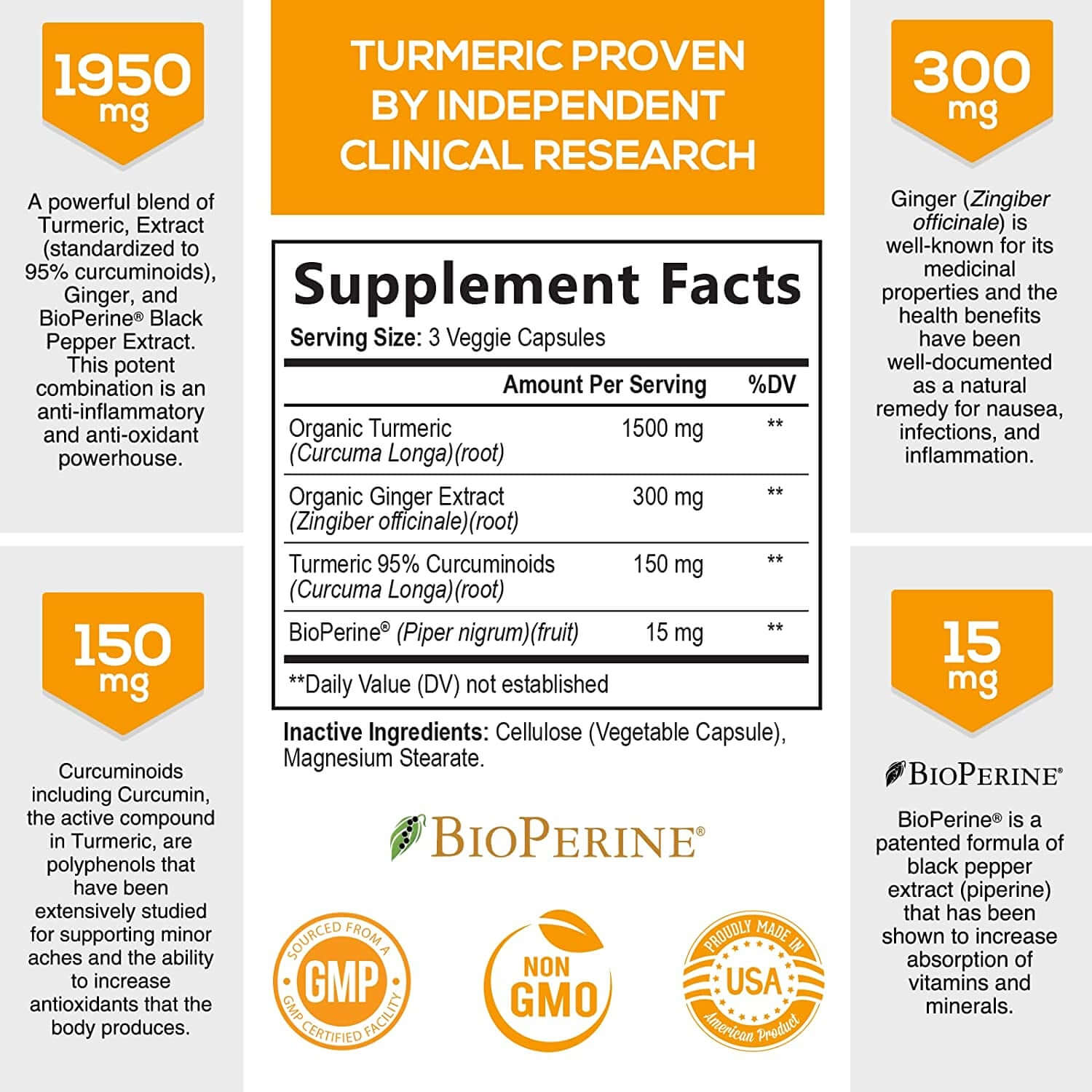 Turmeric Curcumin with Bioperine & Ginger 95% Standardized Curcuminoids 1950Mg - Black Pepper for Max Absorption, Natural Joint Support, Nature'S Tumeric Extract Supplement Non-Gmo - 180 Capsules - vitamenstore.com