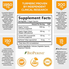 Turmeric Curcumin with Bioperine & Ginger 95% Standardized Curcuminoids 1950Mg - Black Pepper for Max Absorption, Natural Joint Support, Nature'S Tumeric Extract Supplement Non-Gmo - 180 Capsules - vitamenstore.com