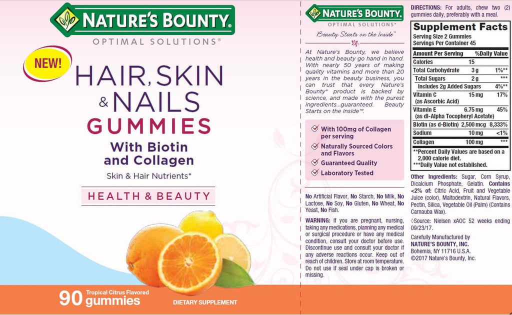 Nature'S Bounty Hair Skin and Nails with Collagen and Biotin, Gummies, 90 Ct