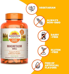 Sundown Magnesium Supplement, Non-Gmo, Gluten-Free, Dairy-Free, Vegetarian, 500Mg Coated Caplets, 180 Count, 6 Month Supply - vitamenstore.com