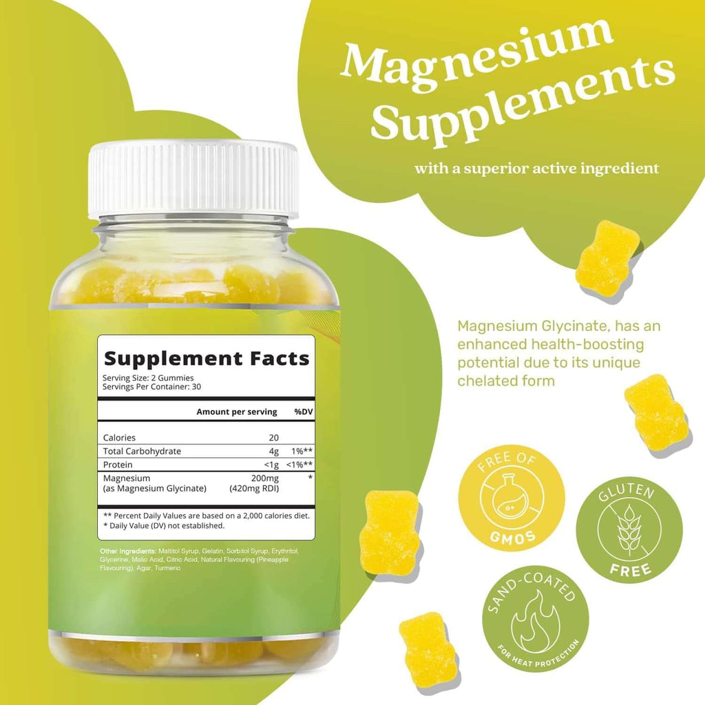 Belive Magnesium Gummies 200Mg - 60 Ct | Magnesium Glycinate Supplements for Relaxation, Stress Relief, and Sleep for Adults & Kids - Tasty and Tangy Pineapple Flavor