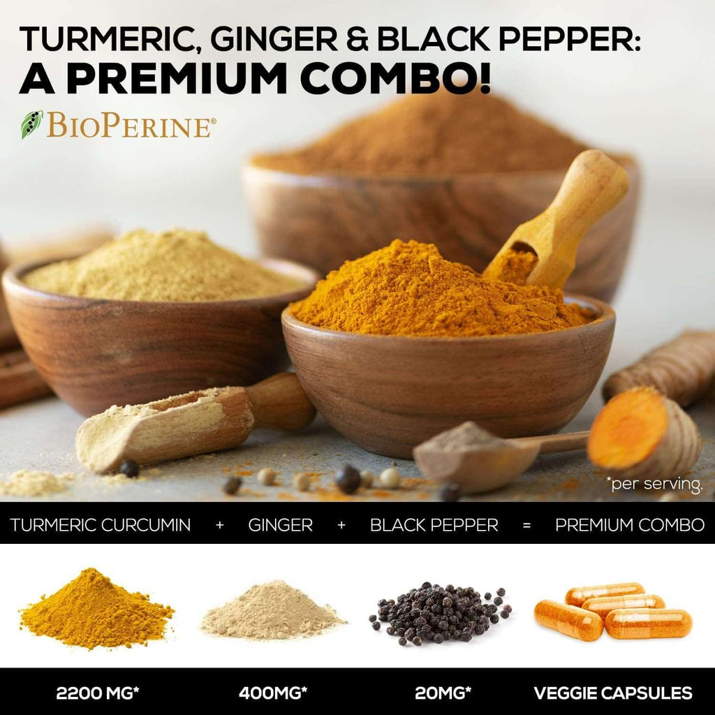 Turmeric Curcumin with Bioperine & Ginger 95% Standardized Curcuminoids 1950Mg - Black Pepper for Max Absorption, Natural Joint Support, Nature'S Tumeric Extract Supplement Non-Gmo - 60 Capsules