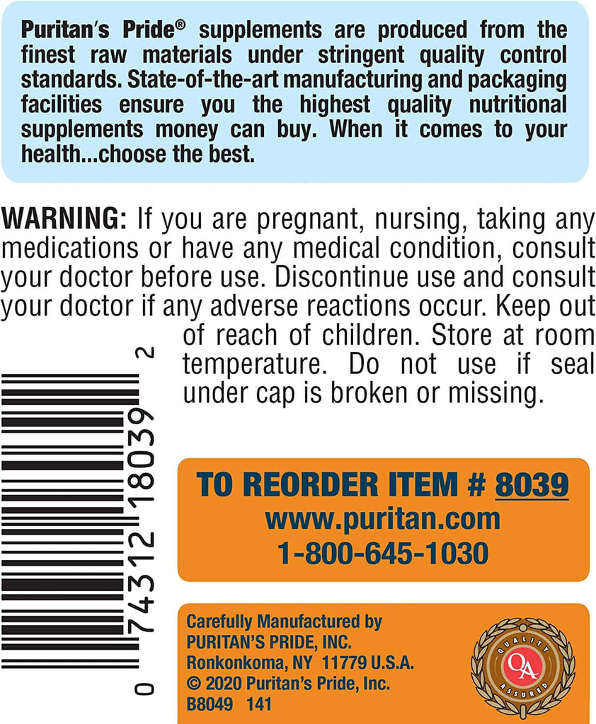 Puritans Pride Quercetin Dihydrate plus Vitamin C 1400 Mg, Supports a Healthy Immune System, 100 Count, (8039)