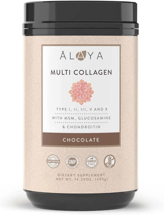 Alaya Multi Collagen Powder - Type I, II, III, V, X Hydrolyzed Collagen Peptides Protein Powder Supplement with MSM + GC (Chocolate) - vitamenstore.com