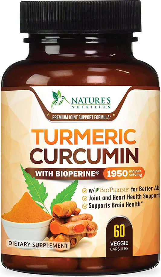 Turmeric Curcumin with Bioperine 95% Curcuminoids 1950Mg with Black Pepper for Best Absorption, Nature'S Joint Support Supplement, Natural Vegan Tumeric Extract Nutrition Made Non-Gmo - 60 Capsules - vitamenstore.com