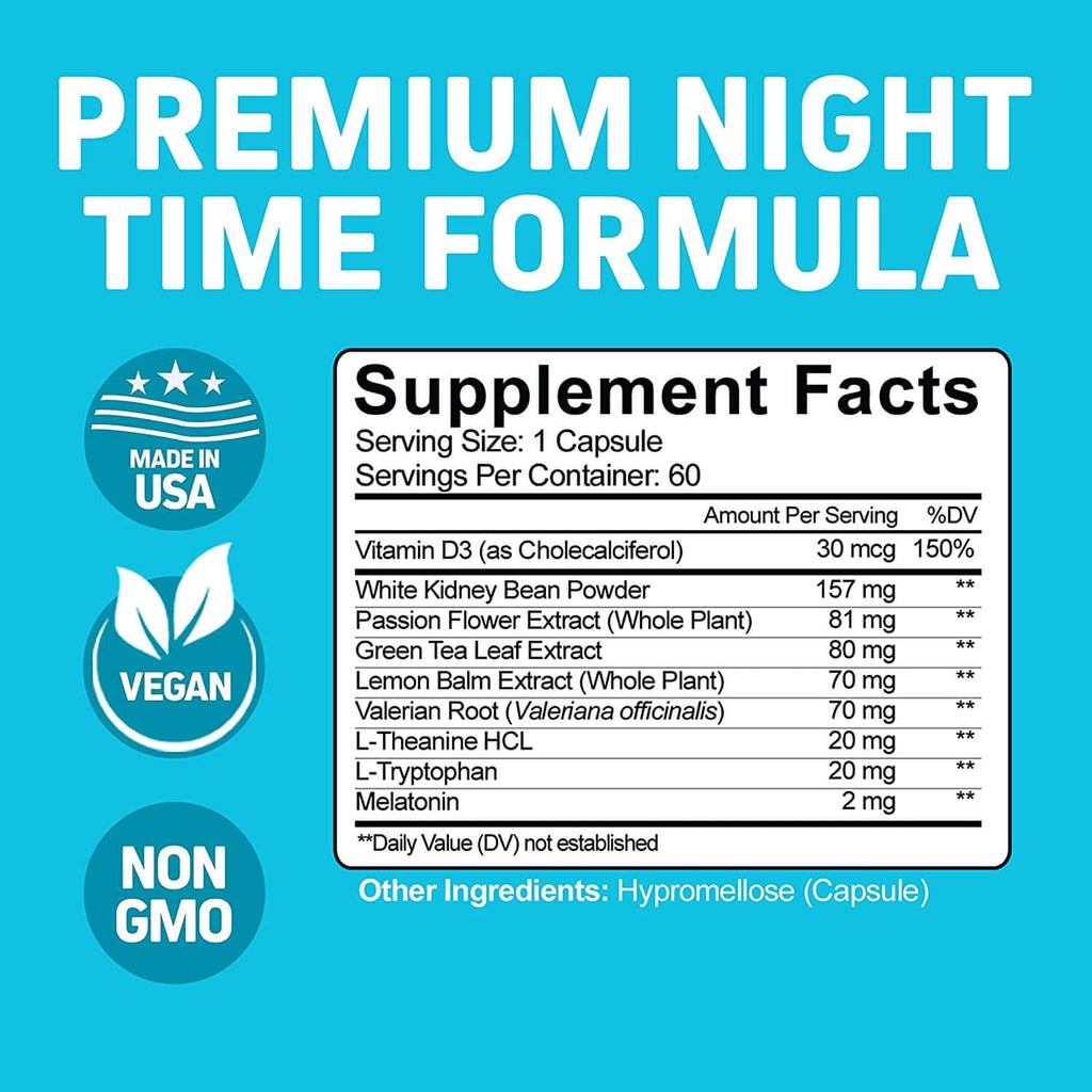 Night Time Weight Supplement with Melatonin to Support Sleep & Metabolism | Melatonin & L-Theanine for Women and Men | Non-Gmo, Vegan Friendly Capsules