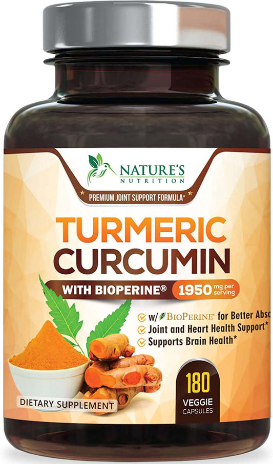 Turmeric Curcumin with Bioperine 95% Curcuminoids 1950Mg with Black Pepper for Best Absorption, Nature'S Joint Support Supplement, Natural Vegan Tumeric Extract Nutrition Made Non-Gmo - 180 Capsules - vitamenstore.com