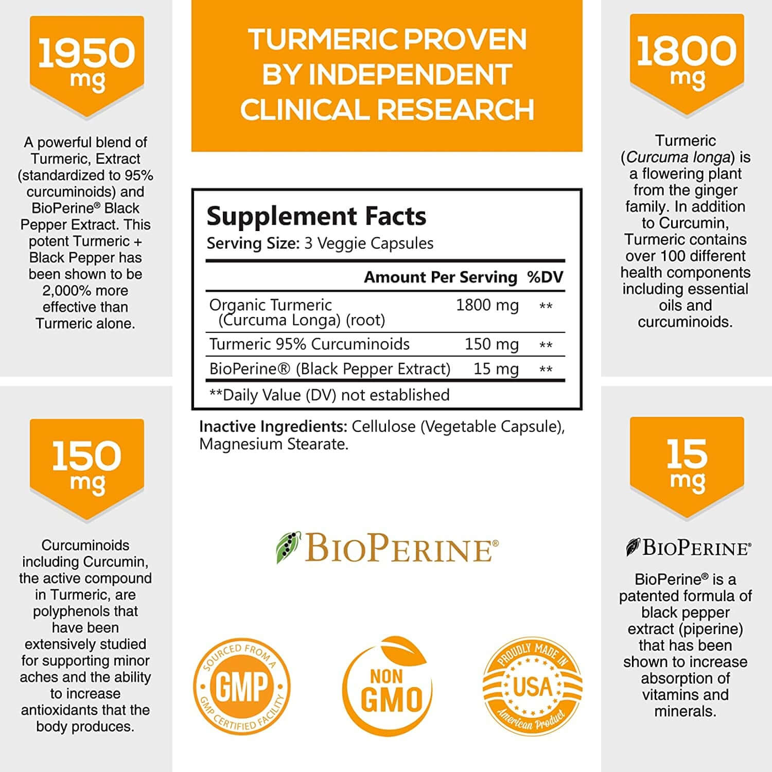 Turmeric Curcumin with Bioperine 95% Curcuminoids 1950Mg with Black Pepper for Best Absorption, Nature'S Joint Support Supplement, Natural Vegan Tumeric Extract Nutrition Made Non-Gmo - 180 Capsules - vitamenstore.com