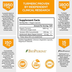 Turmeric Curcumin with Bioperine 95% Curcuminoids 1950Mg with Black Pepper for Best Absorption, Nature'S Joint Support Supplement, Natural Vegan Tumeric Extract Nutrition Made Non-Gmo - 180 Capsules - vitamenstore.com