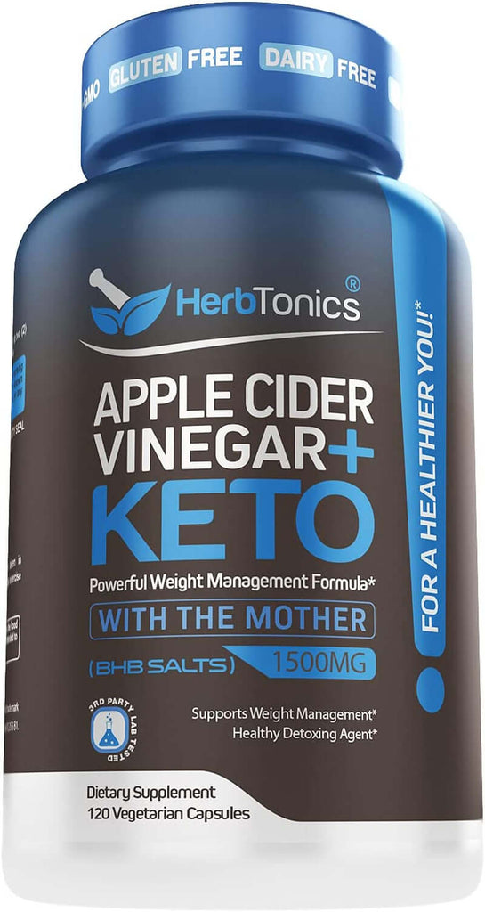 Herbtonics Apple Cider Vinegar Capsules with the Mother plus Keto BHB - for Women & Men - Energy & Focus (Capsule, 120 Count (Pack of 1))