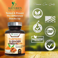 Turmeric Curcumin with Bioperine & Ginger 95% Standardized Curcuminoids 1950Mg - Black Pepper for Max Absorption, Natural Joint Support, Nature'S Tumeric Extract Supplement Non-Gmo - 120 Capsules - vitamenstore.com