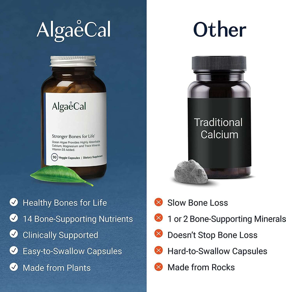 Algaecal - Plant Based Calcium Supplement with Vitamin D3 (1000 IU) for Bone Strength, Contains 13 Trace Minerals Supporting Bone Health, Organic Calcium for Women & Men, 3 Month Supply