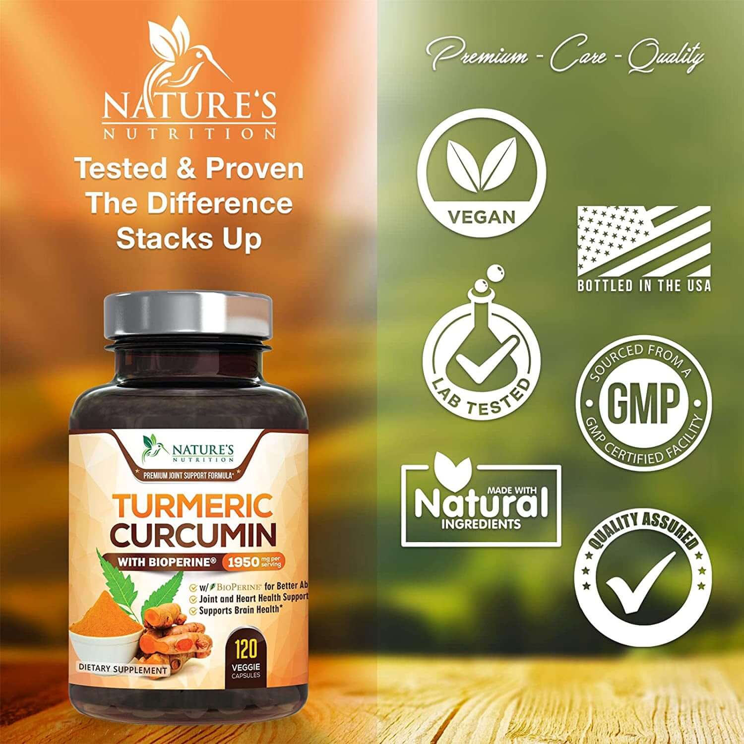 Turmeric Curcumin with Bioperine 95% Curcuminoids 1950Mg with Black Pepper for Best Absorption, Nature'S Joint Support Supplement, Natural Vegan Tumeric Extract Nutrition Made Non-Gmo - 180 Capsules - vitamenstore.com