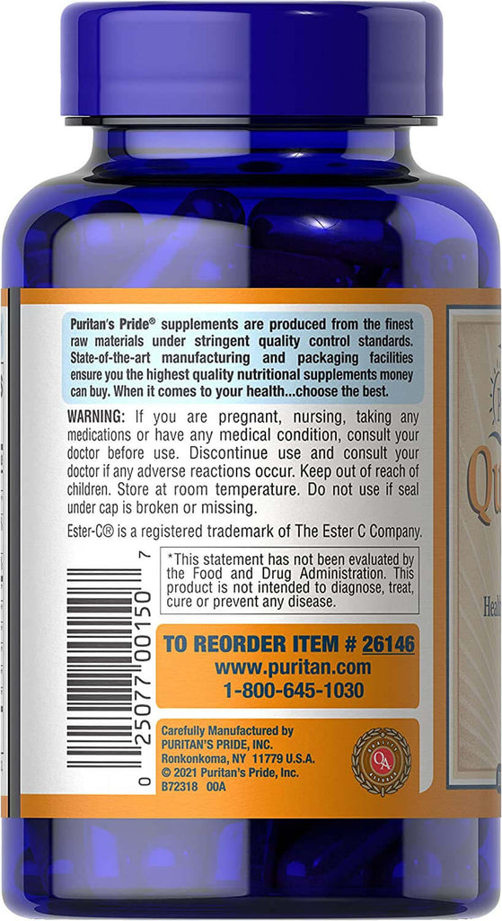 Puritans Pride Quercetin Complex with Vitamin C, Supports Upper Respiratory Health*, 100 Ct