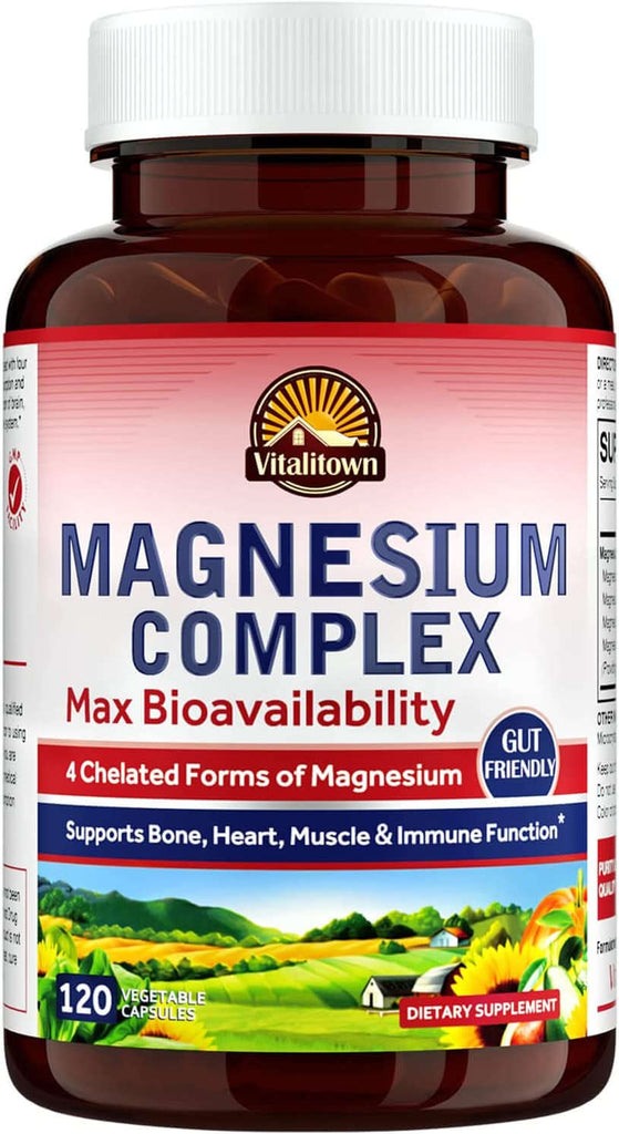 Vitalitown Magnesium Complex, Magnesium Glycinate, Malate, Taurate & Citrate, Chelated Forms, High Absorption, Bone, Heart, Muscle, Immune, Energy, Sleep & Digestion, Non-Gmo