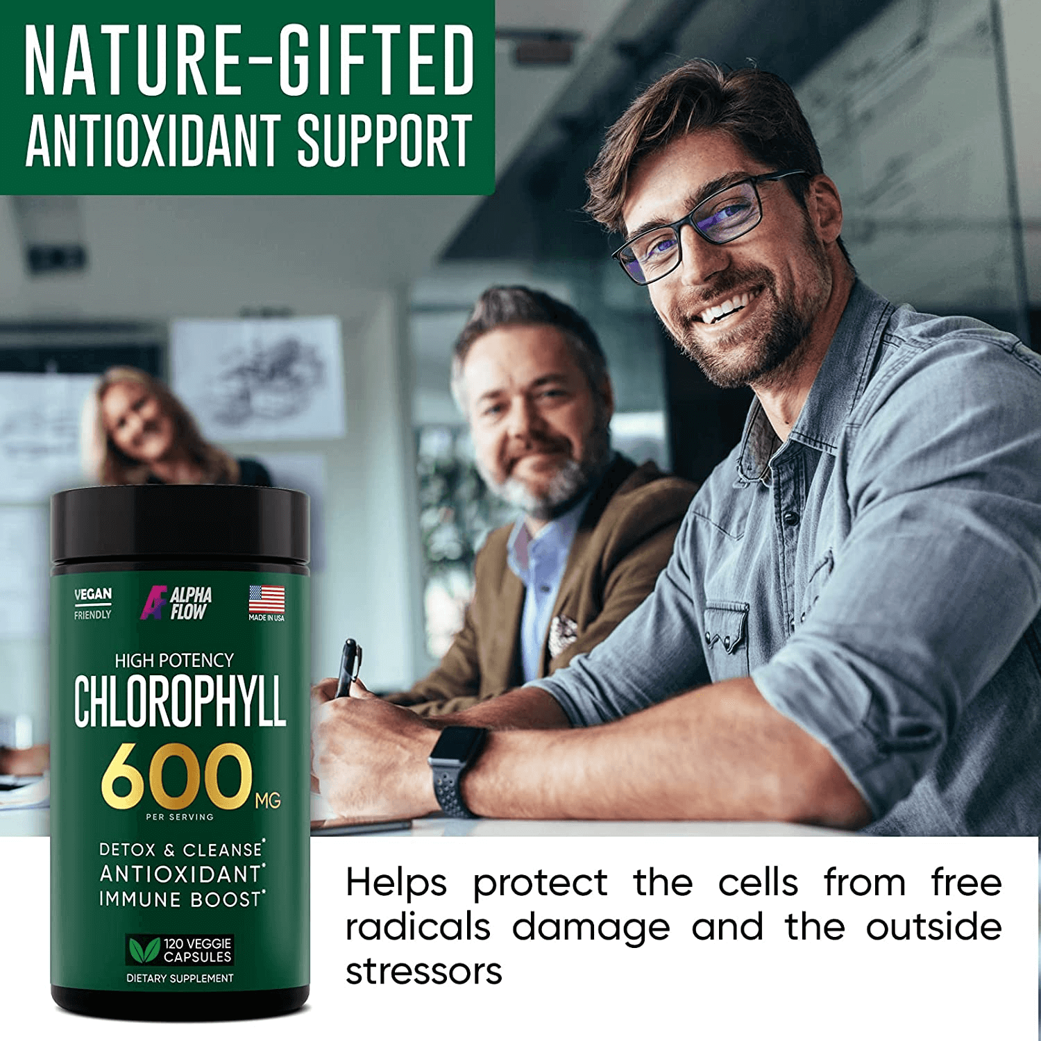 Chlorophyll Capsules 600 Mg - Natural Chlorophyll Pills for Women & Men - Highly Bioavailable Organic Chlorophyll Supplement for Energy, Immunity & Skin Health - Internal Deodorant, Detox & Cleanse - Vitamen Store