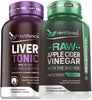 Livertonic & Raw Apple Cider Vinegar Bundle | Liver Cleanse, Fatty Liver Support Formula with Milk Thistle | Raw ACV with Mother for Detox Support | 120 Capsules