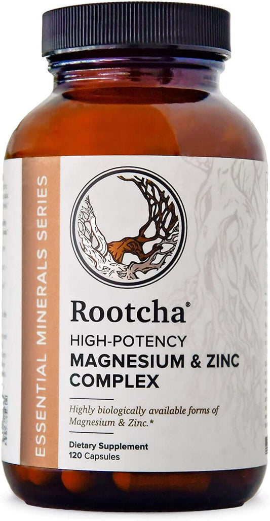 Potent & Pure Magnesium & Zinc Complex - Fully Reacted Magnesium with Chelated Zinc Picolinate - by Rootcha | 120 Capsules - vitamenstore.com
