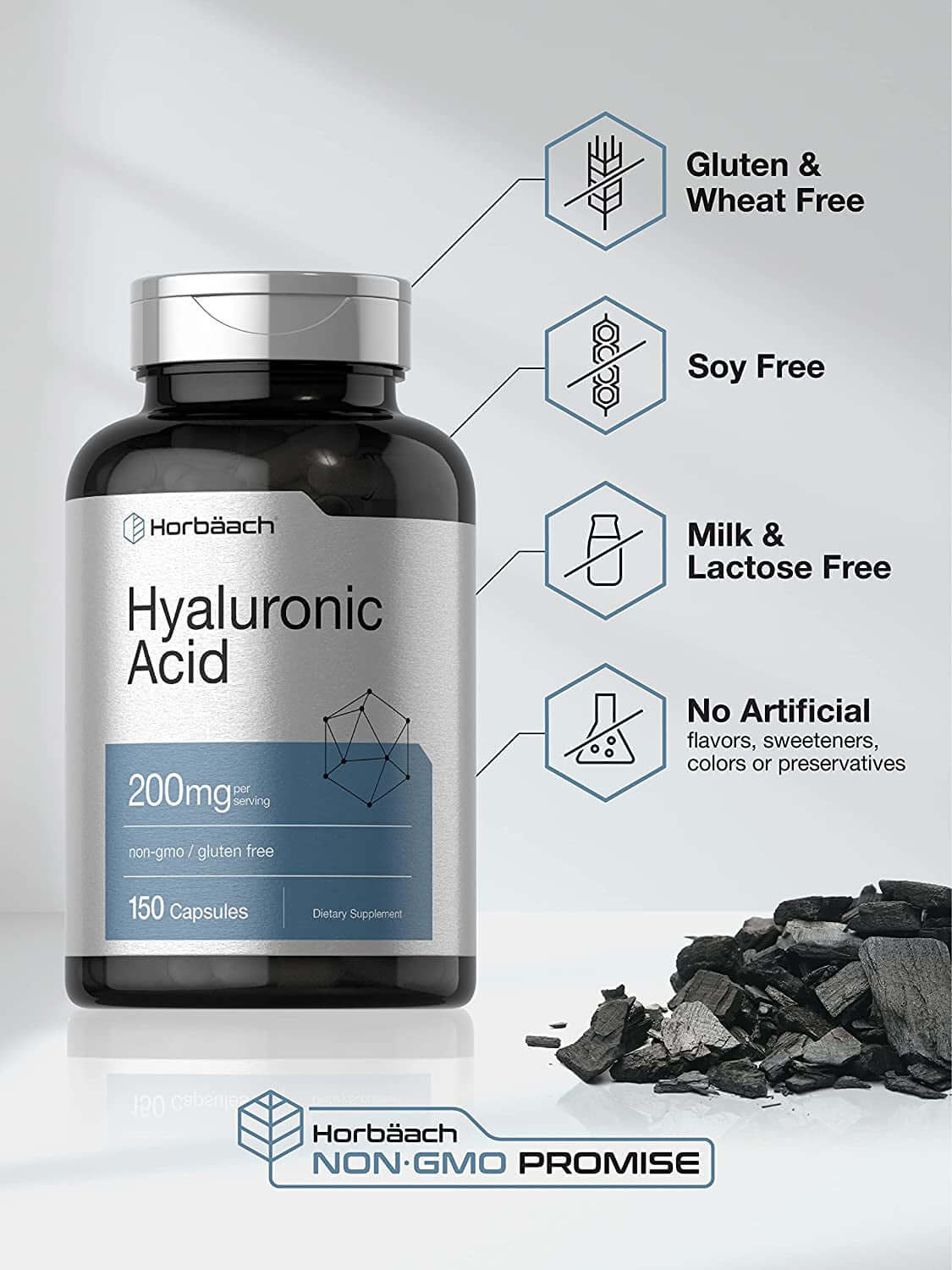 Hyaluronic Acid Supplement | 200 Mg | 150 Capsules | Non-Gmo and Gluten Free Supplement | by Horbaach - vitamenstore.com