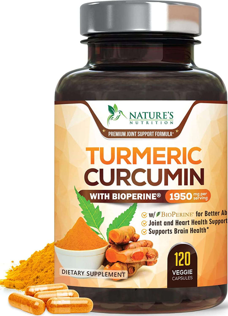 Turmeric Curcumin with Bioperine 95% Curcuminoids 1950Mg with Black Pepper for Best Absorption, Nature'S Joint Support Supplement, Natural Vegan Tumeric Extract Nutrition Made Non-Gmo - 180 Capsules