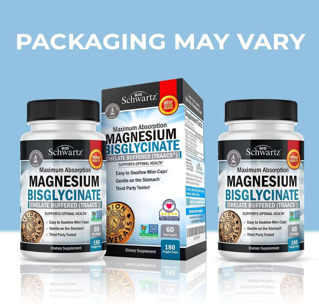 Magnesium Bisglycinate 100% Chelate No-Laxative Effect - Maximum Absorption & Bioavailability, Fully Reacted & Buffered - Healthy Energy Muscle Bone & Joint Support - Non-Gmo Project Verified - 360 Ct