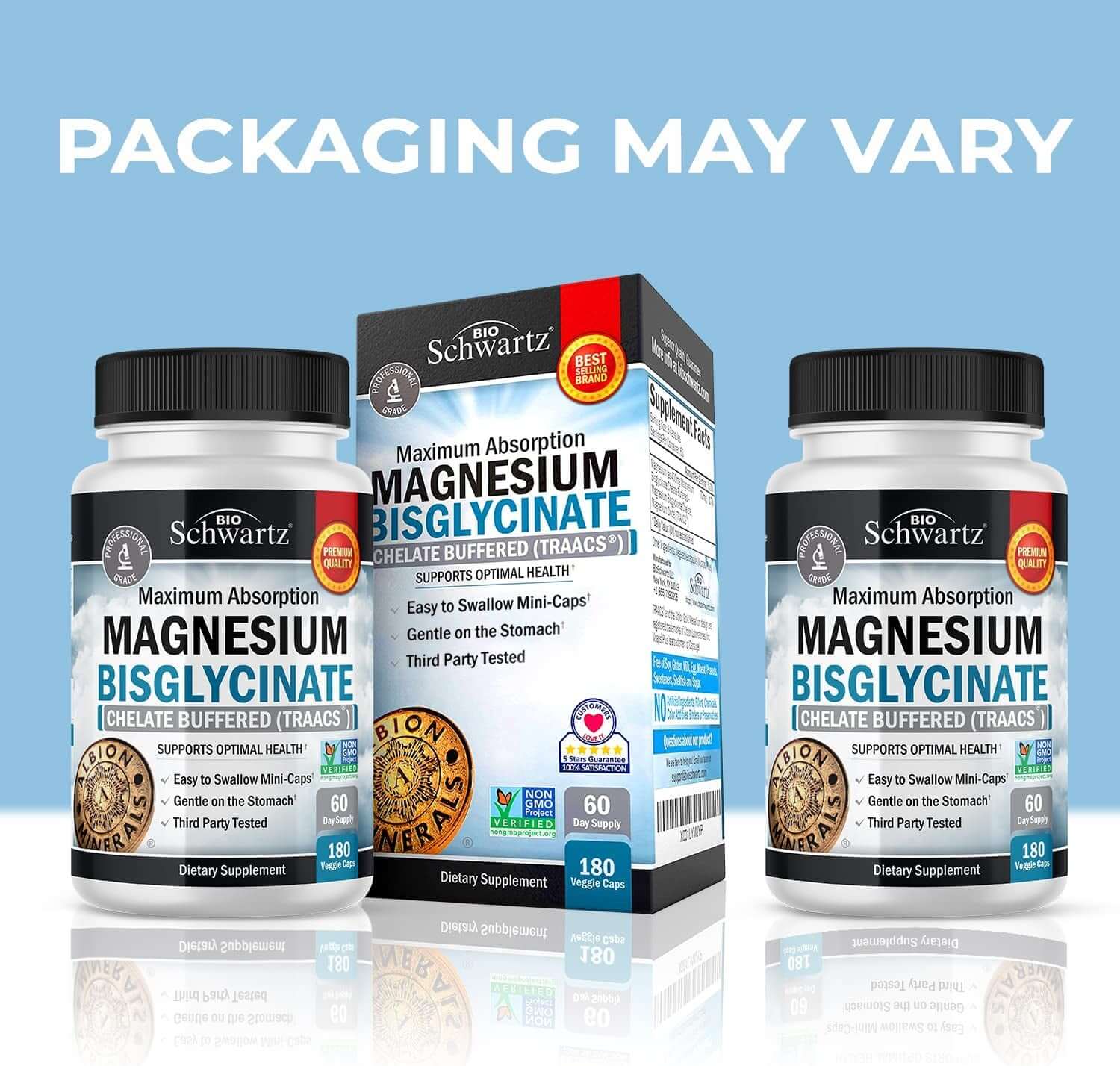 Magnesium Bisglycinate 100% Chelate No-Laxative Effect - Maximum Absorption & Bioavailability, Fully Reacted & Buffered - Healthy Energy Muscle Bone & Joint Support - Non-Gmo Project Verified -180Ct - vitamenstore.com