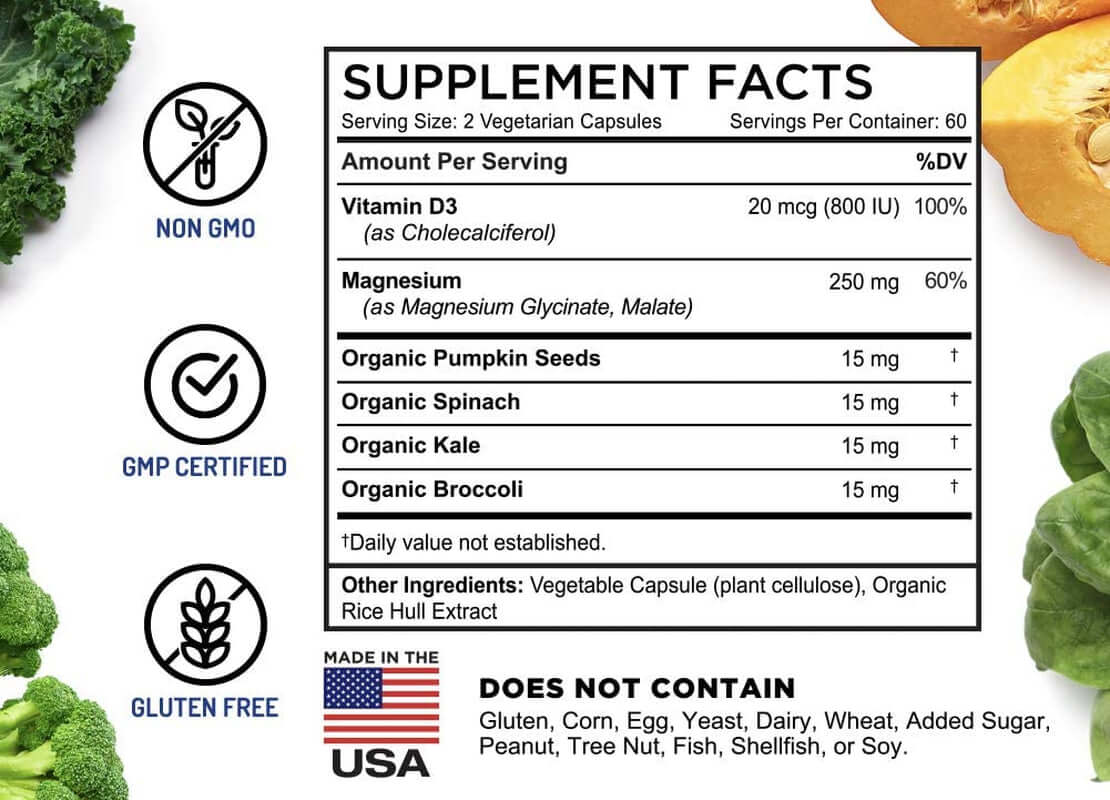 Farmhaven Magnesium Glycinate & Malate with Vitamin D3 – 100% Chelated for Max Absorption, Vegan – 120 Capsules - Vitamen Store