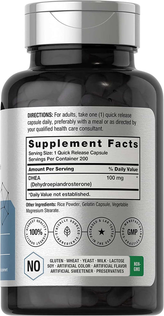 DHEA 100Mg | 200 Capsules | Non-Gmo, Gluten Free Supplement | by Horbaach