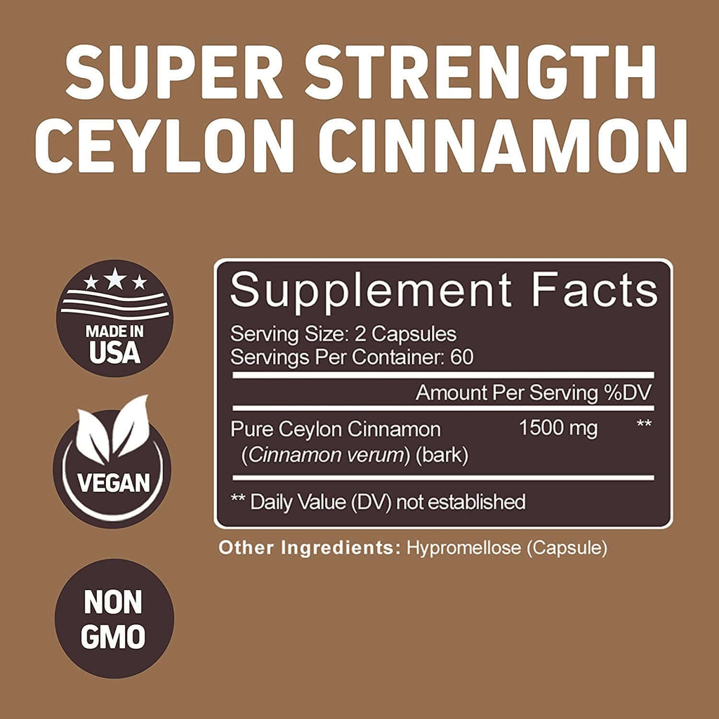 Herbtonics Ceylon Cinnamon Capsules 1500 Mg 120 Capsules, True Ceylon Cinnamon Blood Sugar Levels Support Supplement - Sri Lanka Cinnamon Ceylon Powder Joint Support (120 Count (Pack of 2))
