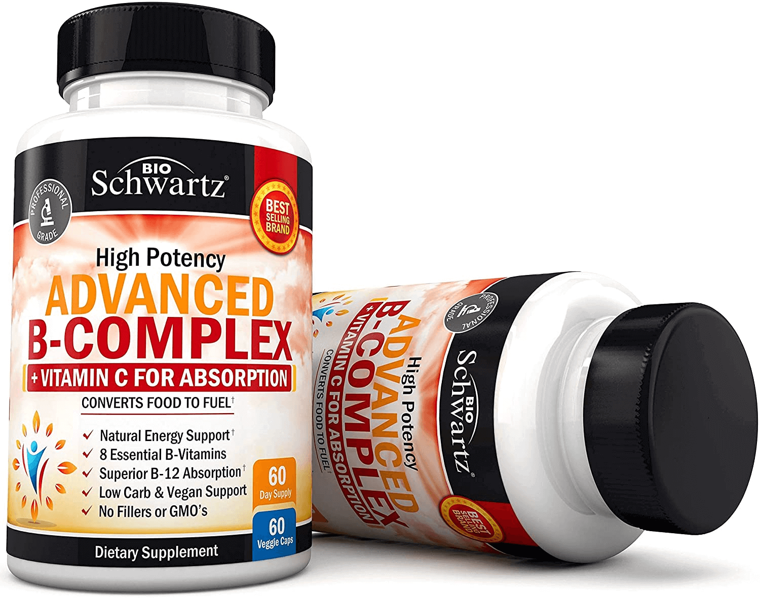 Vitamin B Complex with Vitamin C for Maximum Absorption - Methylcobalamin B12 & Folate Folic Acid Supplement - Vitamins B1 B2 B3 B5 B6 B7 B9 for Immune Energy & Nervous System Support - Non - Gmo - 60Ct - Vitamen Store